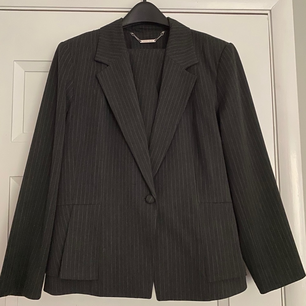 Gray pinstripe pantsuit